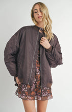 Load image into Gallery viewer, Mila Shirred Sleeve Oversized Bomber Jacket
