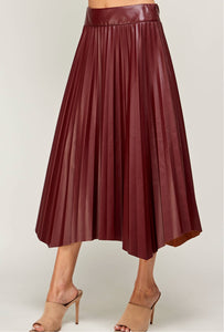 Pleated Faux Leather Skirt Burgundy