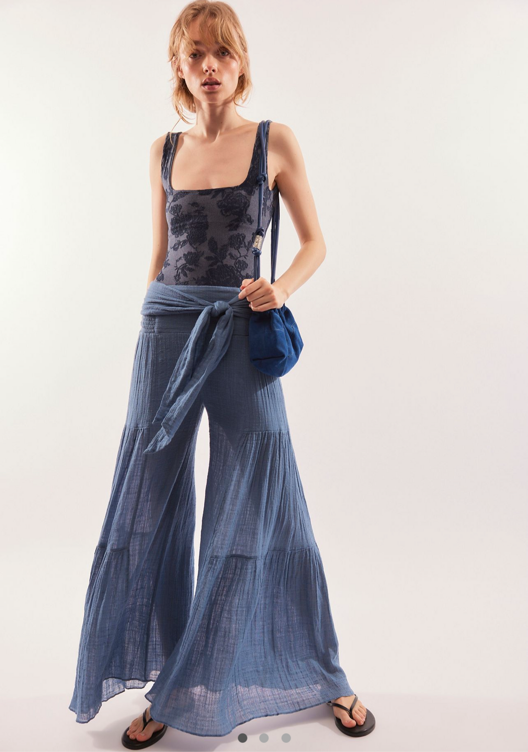 Free People One Good Day Chambray Wide Leg Pants