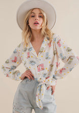 Load image into Gallery viewer, Blue B Satin Button Up Cowboy Boots Western Print Blouse

