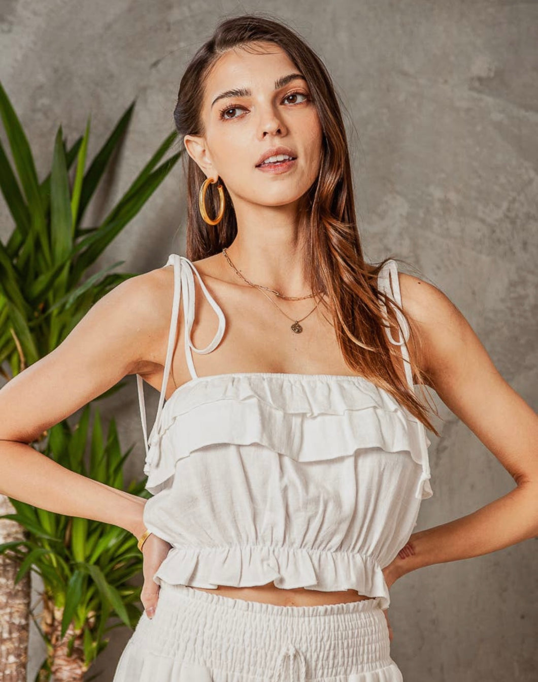 Miou Muse White Linen Crop Tank