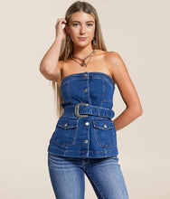 Load image into Gallery viewer, Belted Denim Stretch Tube Top

