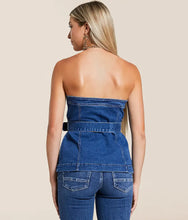 Load image into Gallery viewer, Belted Denim Stretch Tube Top
