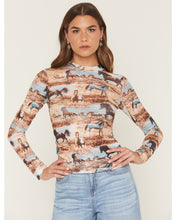 Load image into Gallery viewer, HORSE PRINT MESH LONG SLEEVE SHIRT
