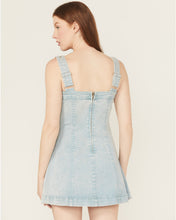 Load image into Gallery viewer, Women's Light Wash Embellished Buckle Strap Denim Mini Dress
