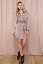 Load image into Gallery viewer, ILLA ILLA Satin Tie Shirt Dress - Mocha
