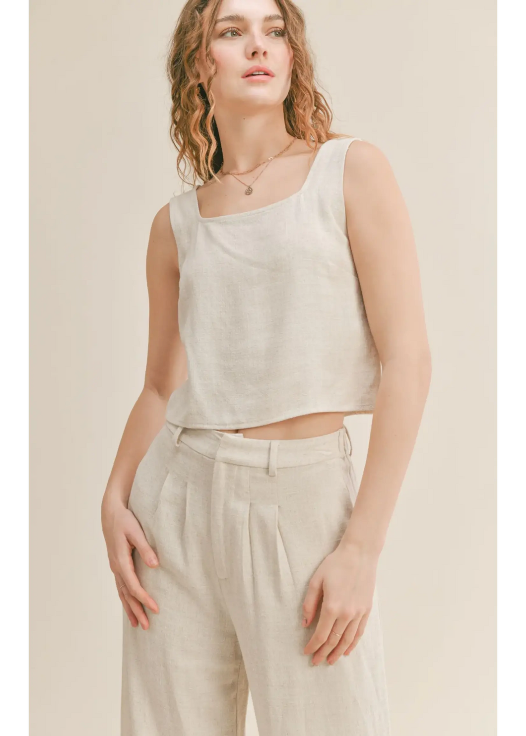 Sadie & Sage Linen Set Tank & Pants Oatmeal