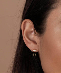 Opal Stud Chain Earrings
