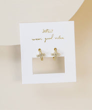 Load image into Gallery viewer, Pave Cross Huggie Earrings
