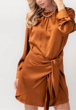 Load image into Gallery viewer, Satin Tie Wrap Dress - Cinnamon
