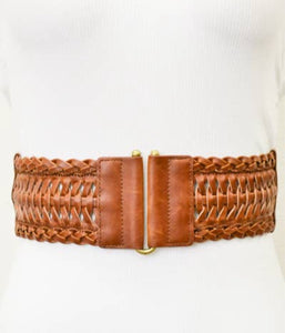 Faux Leather Braided Elastic Belt - Camel