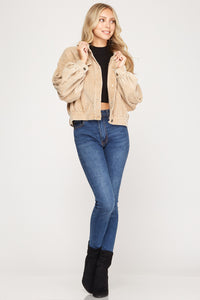 Long Balloon Sleeve Corduroy Jacket