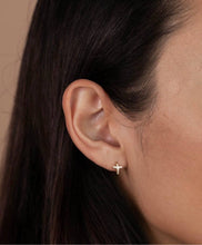 Load image into Gallery viewer, Pave Cross Huggie Earrings
