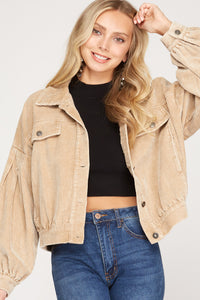 Long Balloon Sleeve Corduroy Jacket