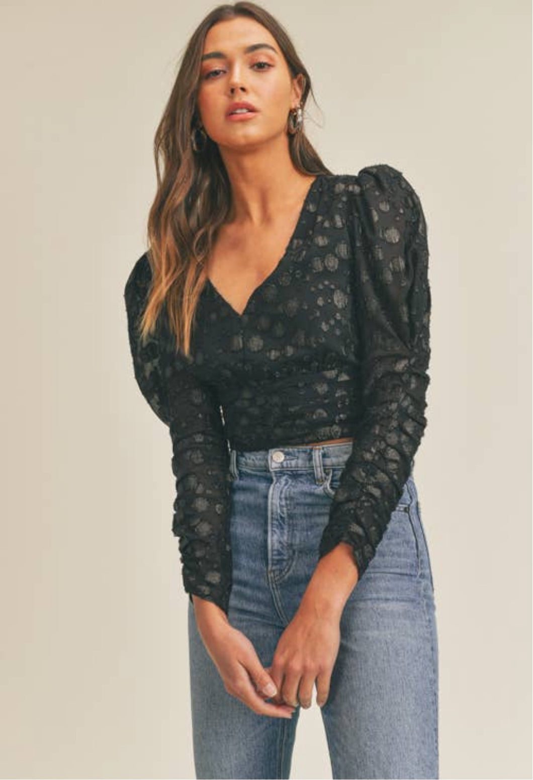 Black Puff Sleeve Dress Shirt