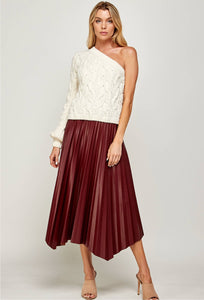 Pleated Faux Leather Skirt Burgundy