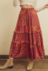 Patchwork Tired Maxi Skirt
