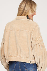 Long Balloon Sleeve Corduroy Jacket