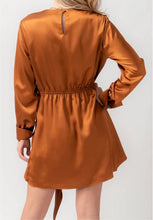Load image into Gallery viewer, Satin Tie Wrap Dress - Cinnamon
