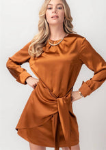Load image into Gallery viewer, Satin Tie Wrap Dress - Cinnamon
