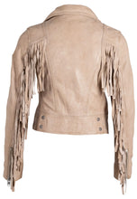Load image into Gallery viewer, Zoe Beige Leather Fringe Jacket
