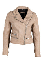 Load image into Gallery viewer, Zoe Beige Leather Fringe Jacket
